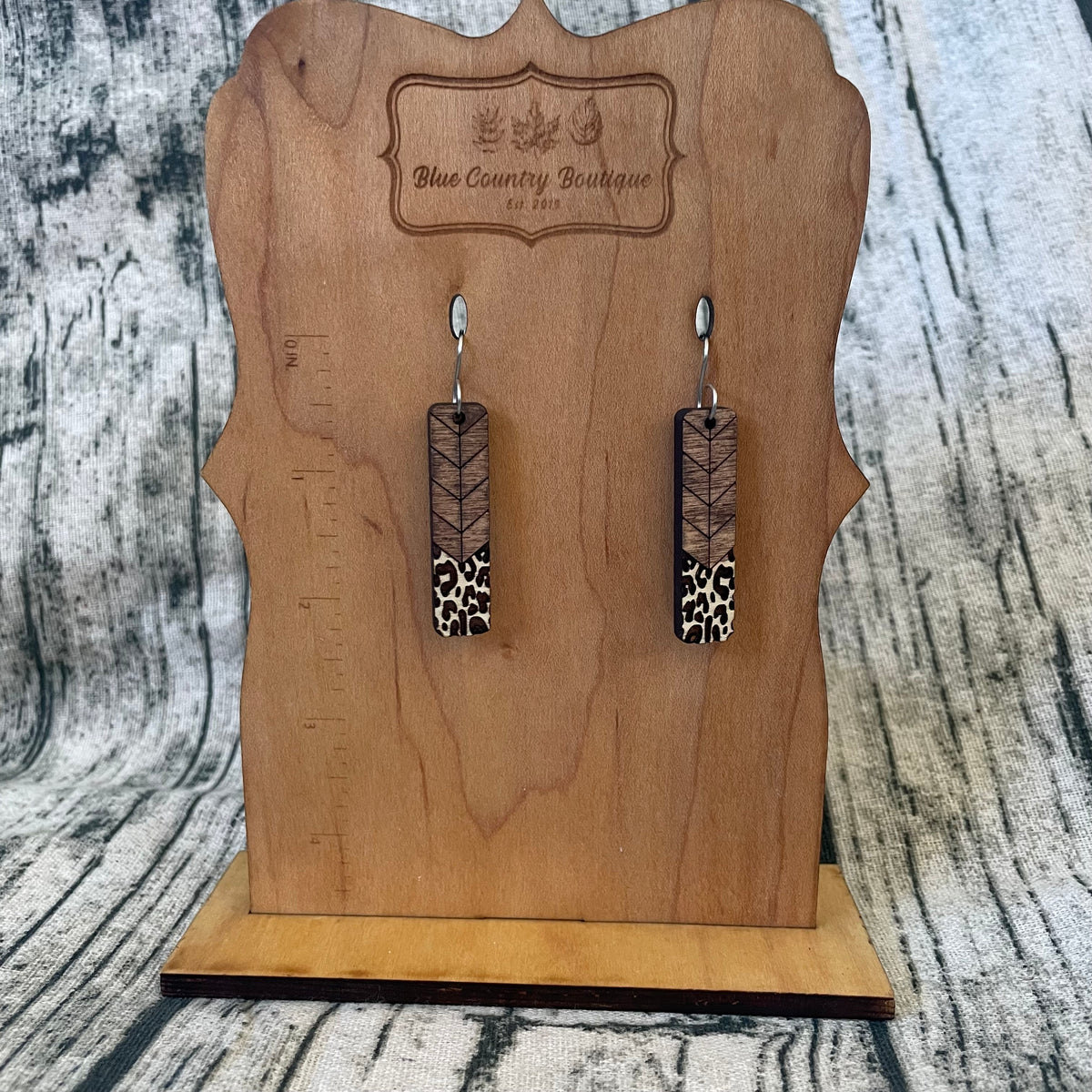 Chevron Leopard Wood Earrings