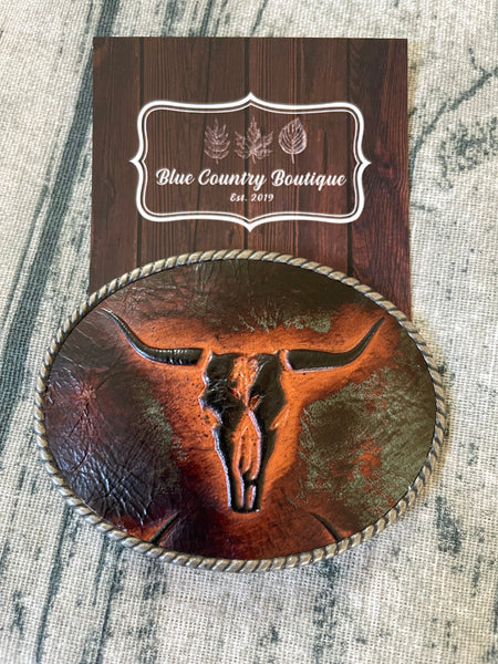 Rope Edge Long Horn Belt Buckle
