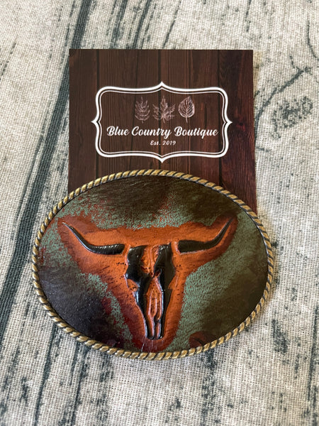 Rope Edge Long Horn Belt Buckle