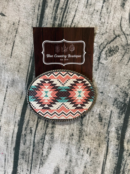 Rope Edge Aztec Peach, Teal Cream Aztec Belt Buckle