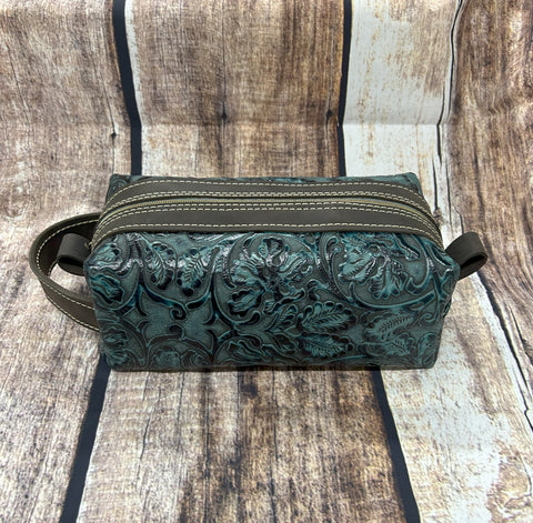 Teal Floral Toiletry Bag Dark Trim