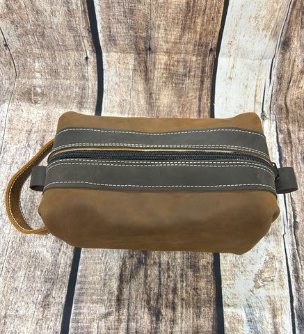 Light Brown Toiletry Bag Dark Trim Larger Option