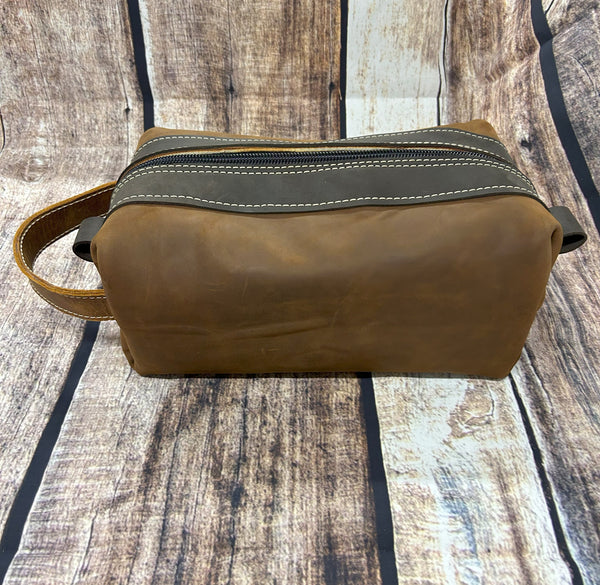 Light Brown Toiletry Bag Dark Trim Larger Option