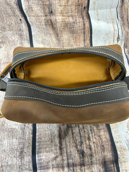 Light Brown Toiletry Bag Dark Trim Larger Option