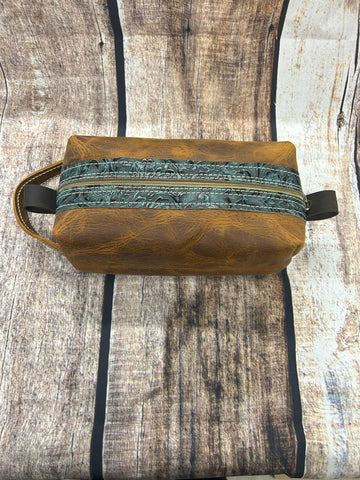 Light Brown Toiletry Bag Floral Trim