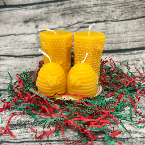 Honey Bee Pillar Candles and Small Hive Candles