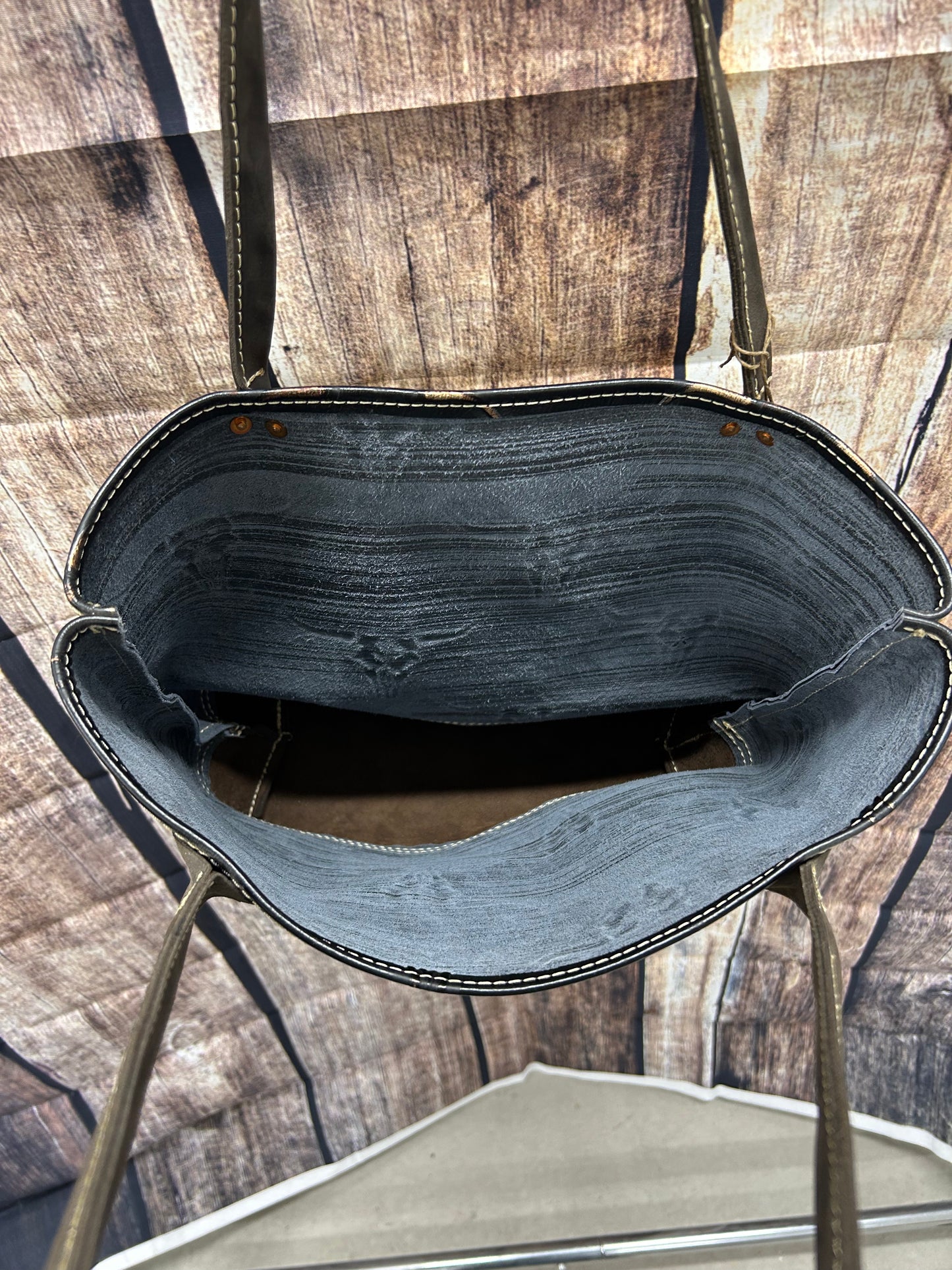 Western Black With Gold Accent Steer Leather Tote Bag Handmade