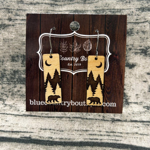 Bear in the Mountains Wood Bar Earrings