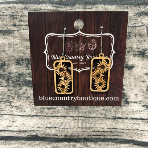 Sunflower Wood Bar Earrings