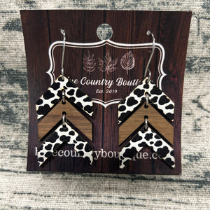 Chevron Cow Print Wood Earrings