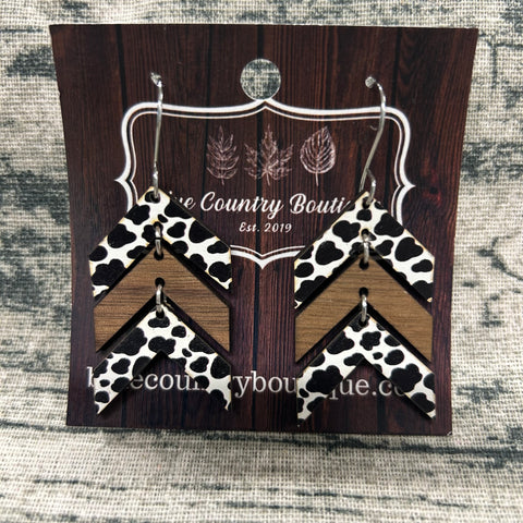 Chevron Cow Print Wood Earrings