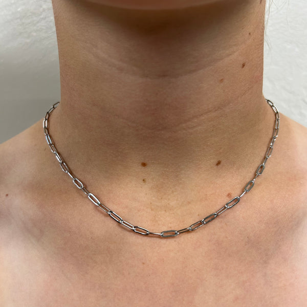 Silver Stainless Steel Paperclip Chain Necklace-Muiltiple Sizes