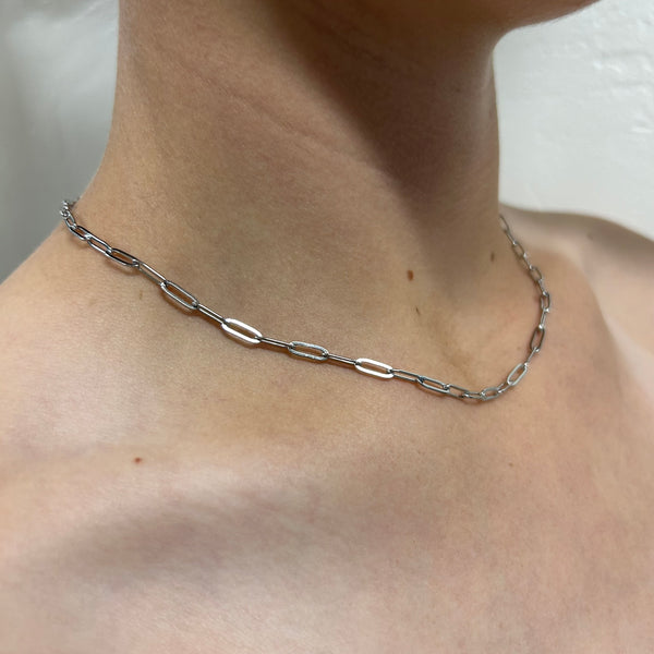 Silver Stainless Steel Paperclip Chain Necklace-Muiltiple Sizes