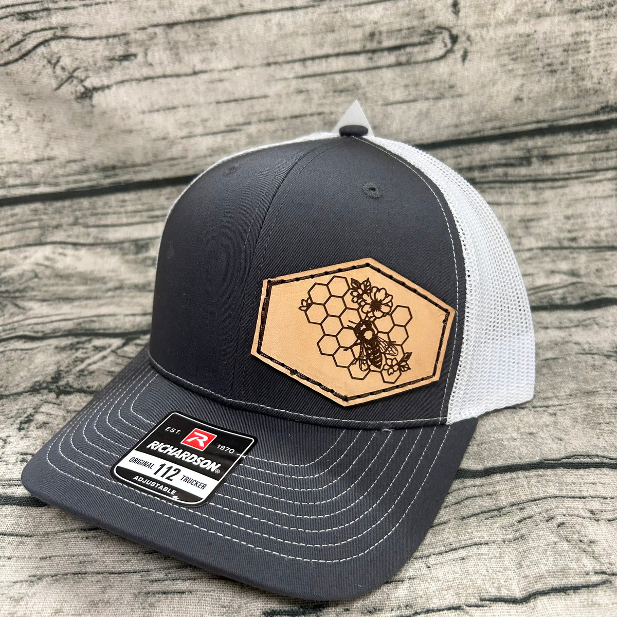 Honey Bee Comb Leather Patch Hat