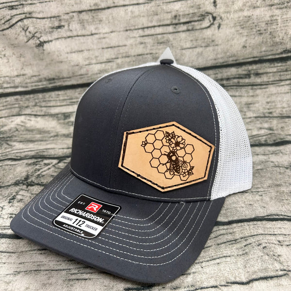 Honey Bee Comb Leather Patch Hat