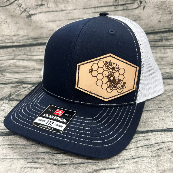 Honey Bee Comb Leather Patch Hat
