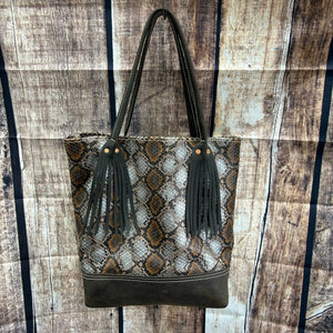 Snake Print Leather Tote Bag Handmade