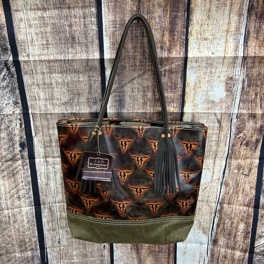 Western Steer Leather Tote Bag Handmade