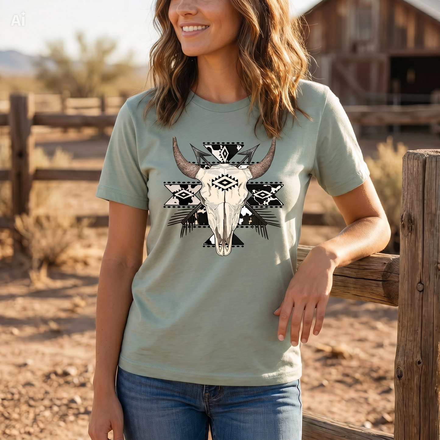 Western Aztec Bull Skull Shirt