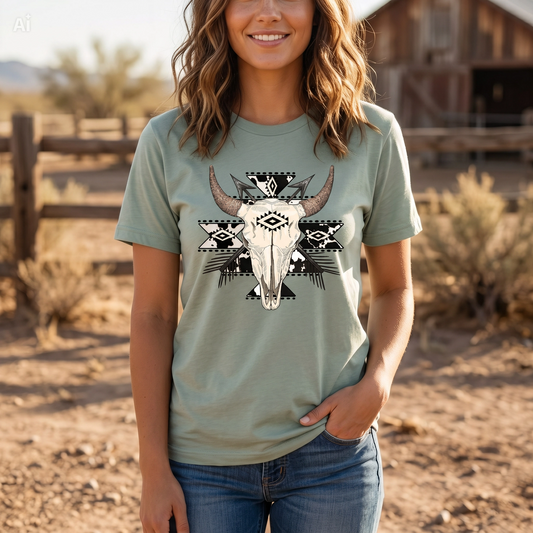 Western Aztec Bull Skull Shirt