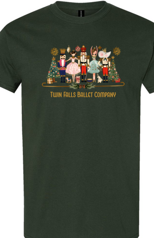 Twin Falls Ballet Company Fundraiser Nutcracker Shirt Forest Green youth & adult sizes