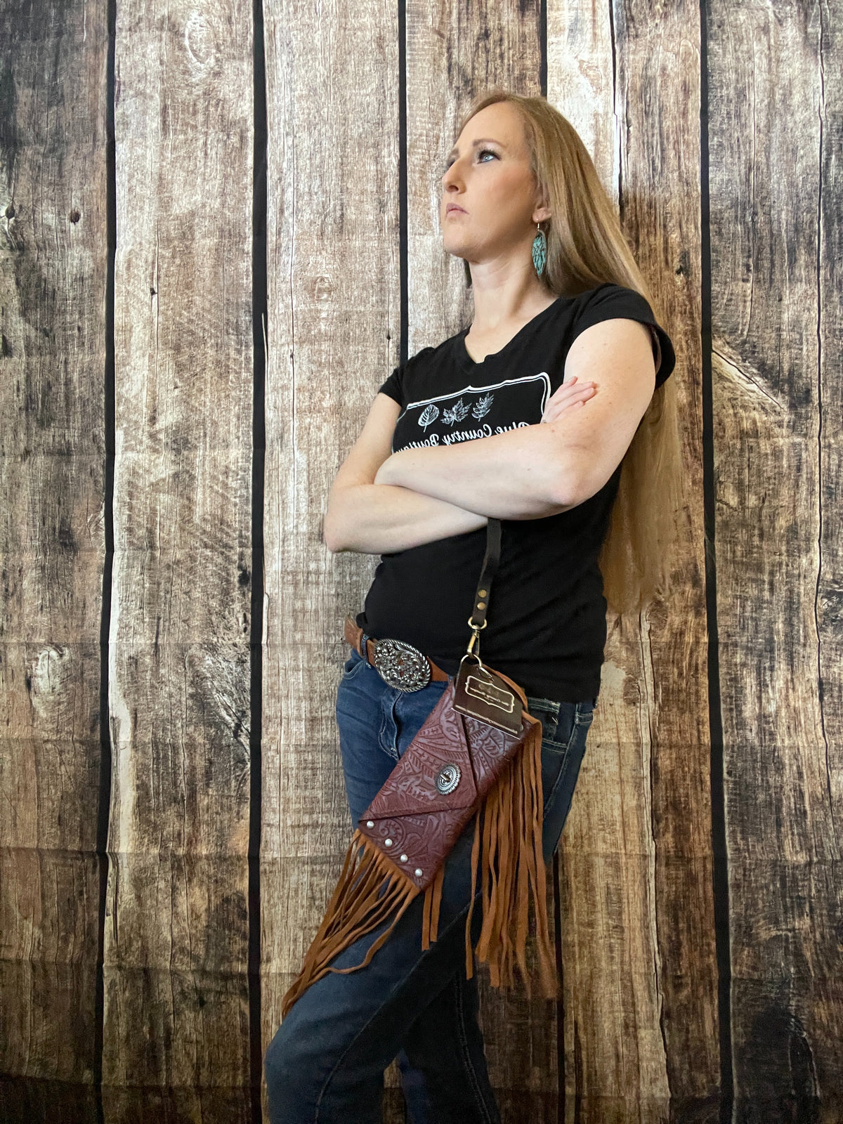 Burgundy Western Floral Small Envelope Clutch