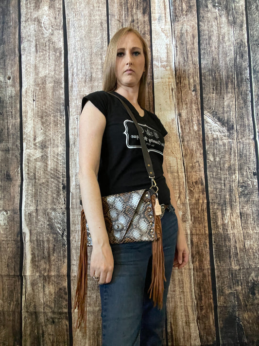 Snake Skin Embossed Leather Envelope Clutch