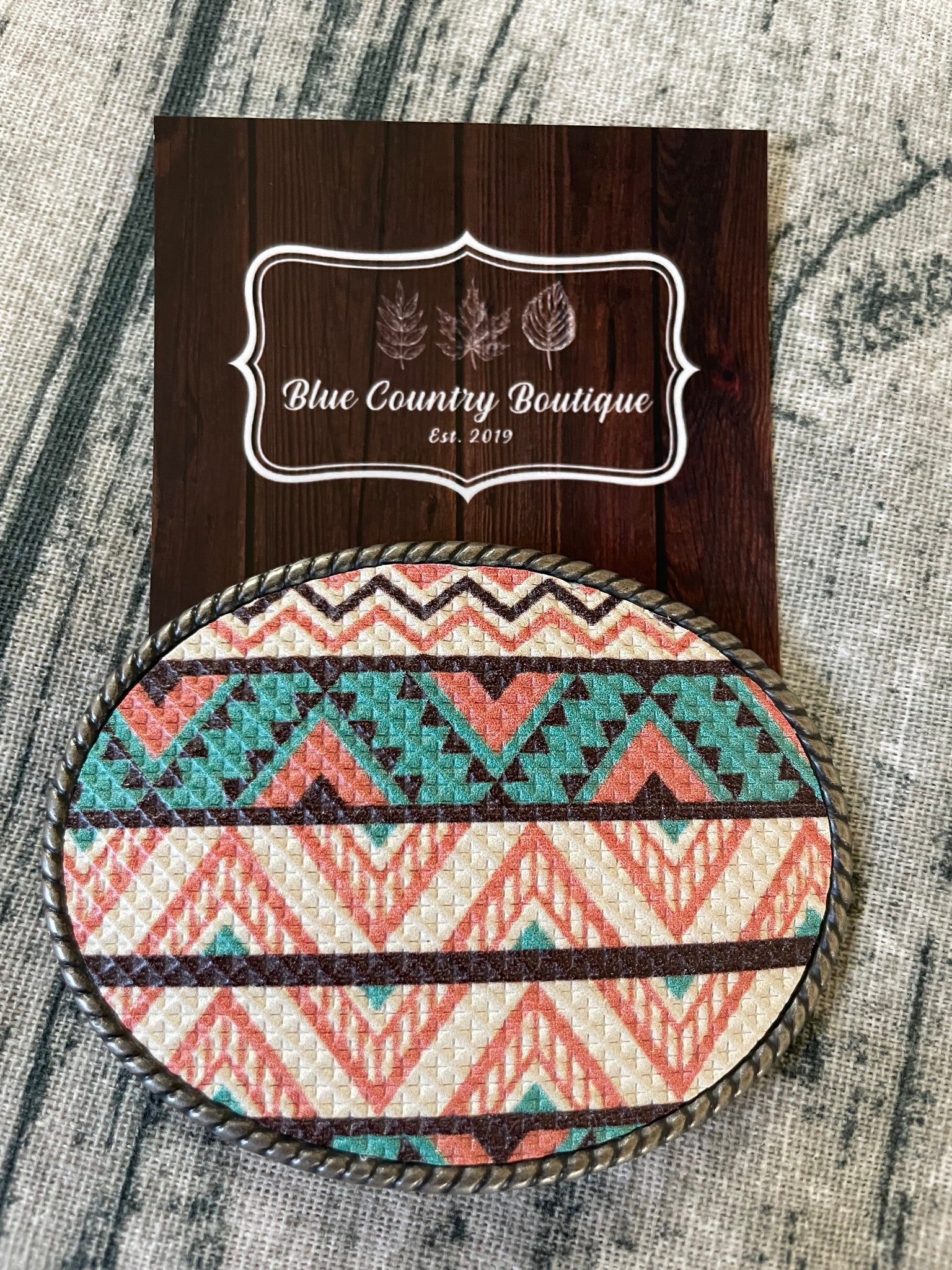 Rope Edge Aztec Peach, Teal Cream Aztec Belt Buckle