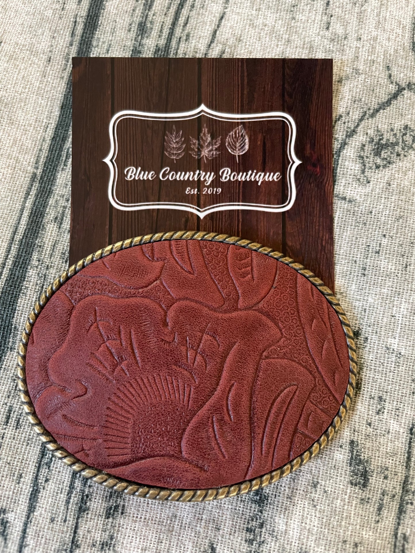 Rope Edge Burgundy Western Floral Belt Buckle