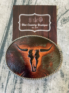 Rope Edge Long Horn Belt Buckle