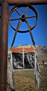 Longhorn Black Leather Bag~Hand Tooled Top Cross Body Bag