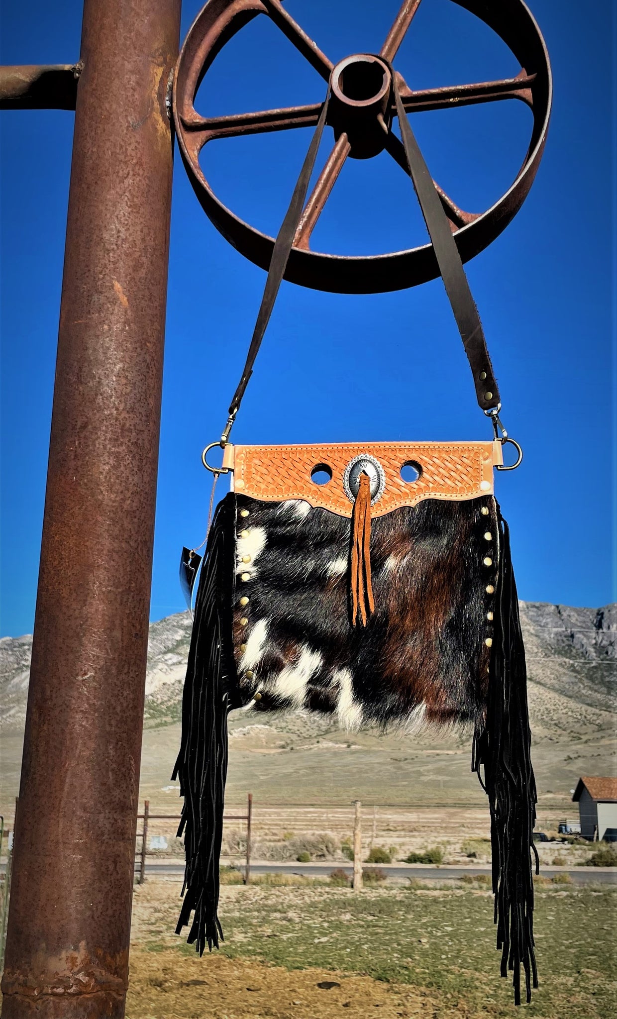 Hair on Hide Leather ~Tooled Top~ Leather Cross Body Bag