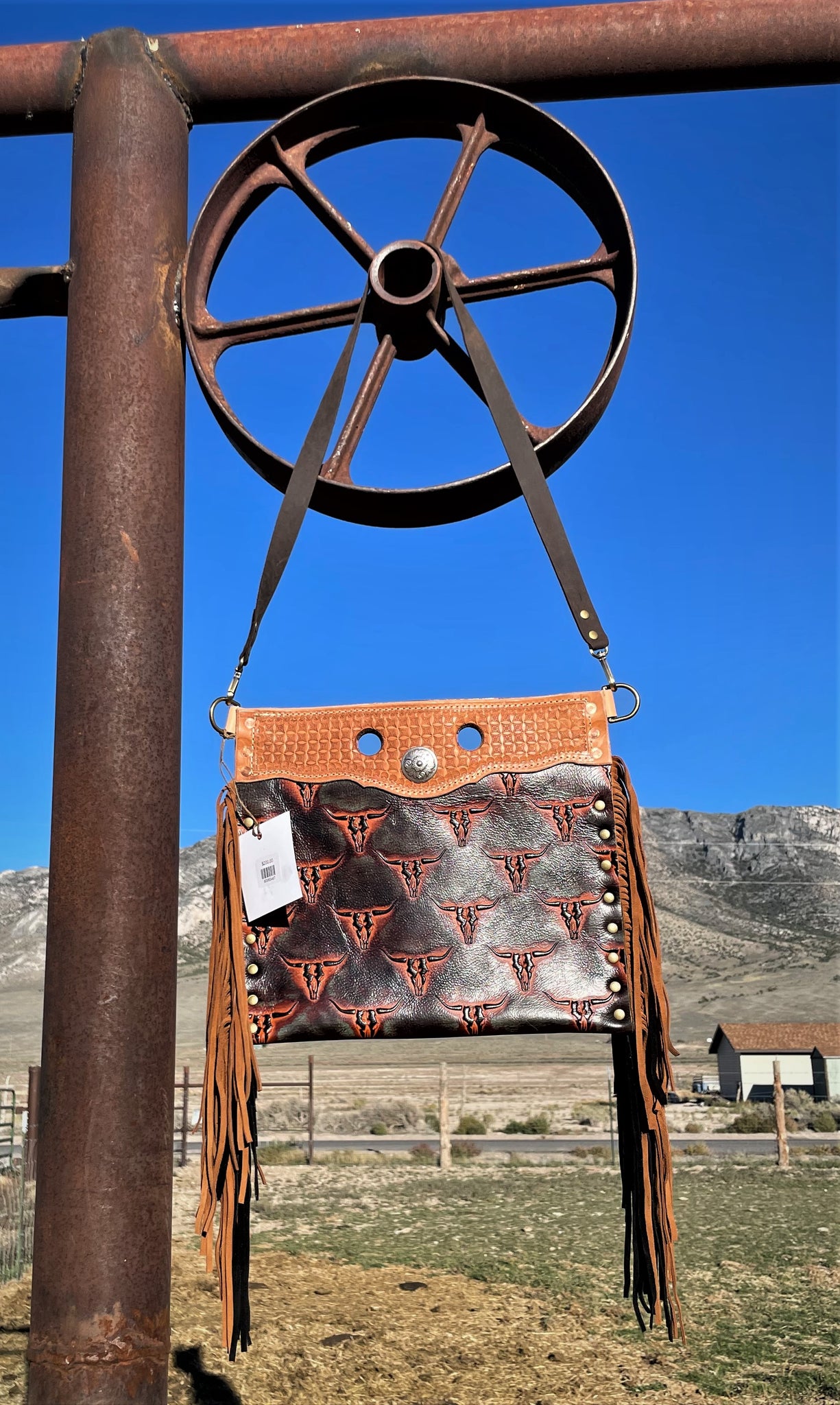 Longhorn Leather Bag~Hand Tooled Top Cross Body Bag