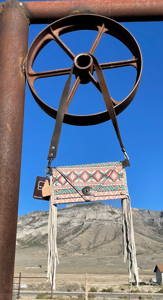 Orange/Teal Aztec  Medium Envelope Clutch