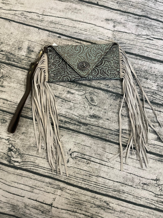 Green/Brown Western Floral Small Envelope Clutch