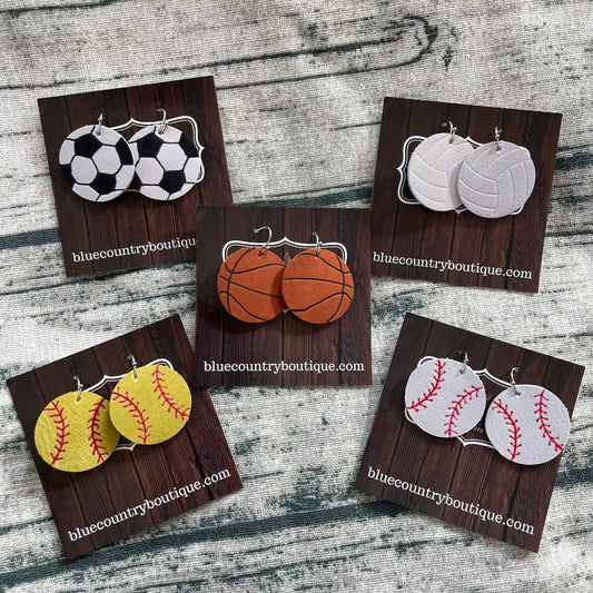 Sports Leather Earring - Soccer, Basketball, Volleyball, Softball, Baseball