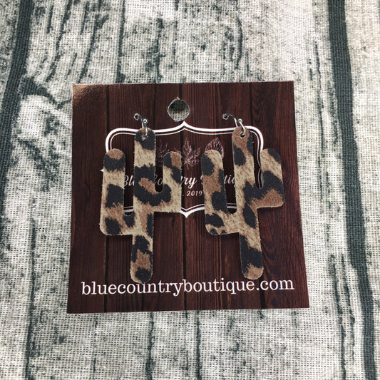 Leopard Cactus Leather Earring