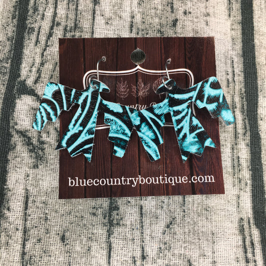 Teal/Black Aztec Bird Leather Earring