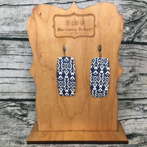 Navy Aztec Bars Leather Earring