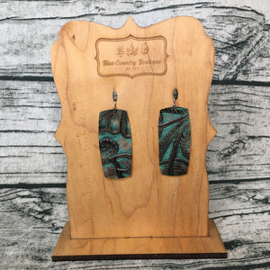 Teal/Brown Western Floral Bars Leather Earring