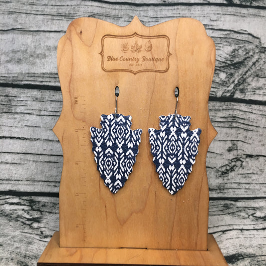 Navy Aztec Arrowhead Leather Earring