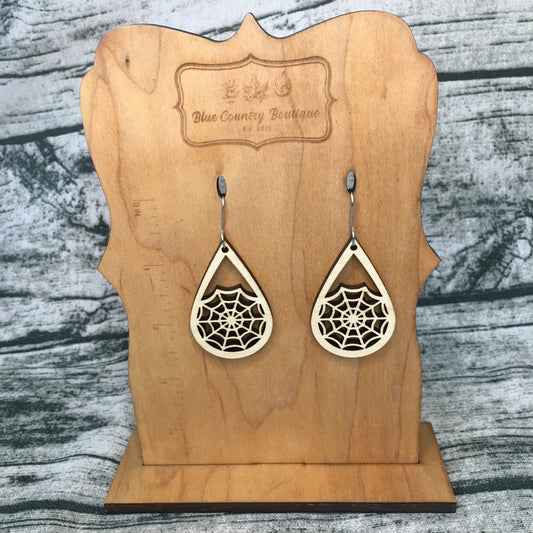 Spider Web Teardrop Wood Earrings