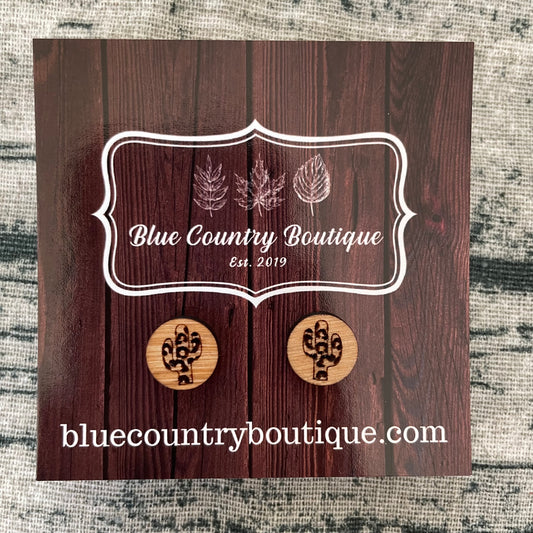 Leopard Cactus Stud Earrings Wood