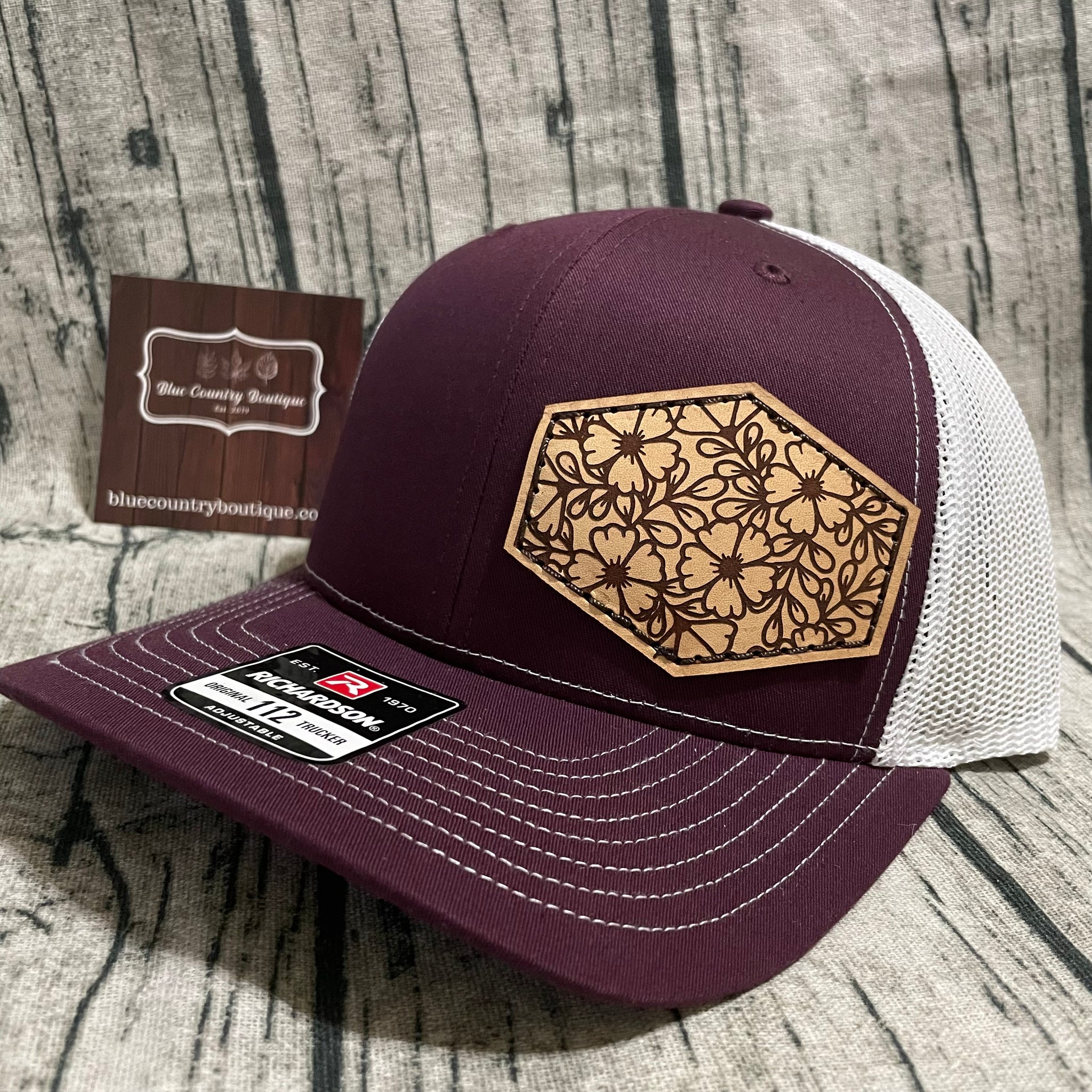 Women\'s Trucker Cap with Leather Floral Patch and Snapback Floral Tooled Patch Cap #4 – Girty Leather Co main image 2