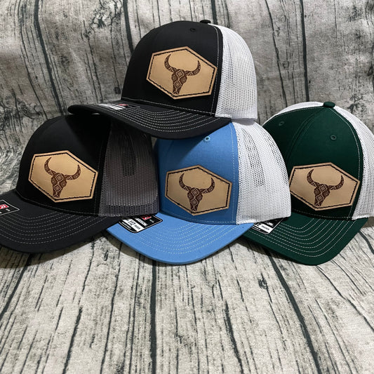 aztec cow leather hat