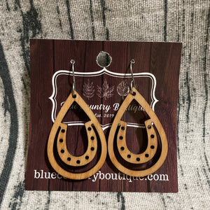 Horseshoe Teardrops Wood Earrings