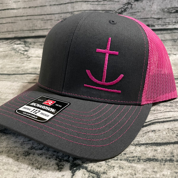 pink/grey anchor brand ranch embroidered hat