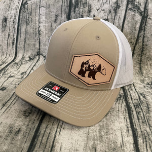 Bear With Mountain Scenery Leather Patch Hat