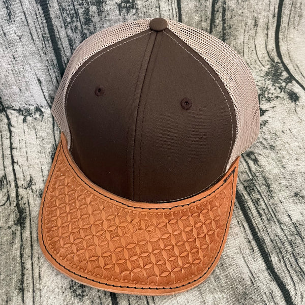 Tooled Leather Hat Brim Hat