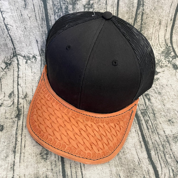 Tooled Leather Hat Brim Hat
